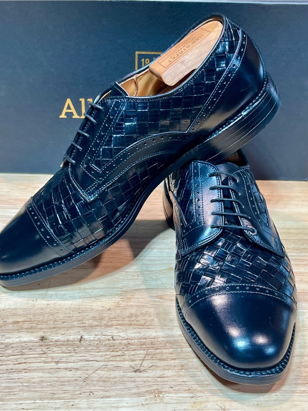 Allen Edmonds Crandon Men’s Black Woven Leather Cap Toe Oxfords Sz 9D Made 🇺🇸